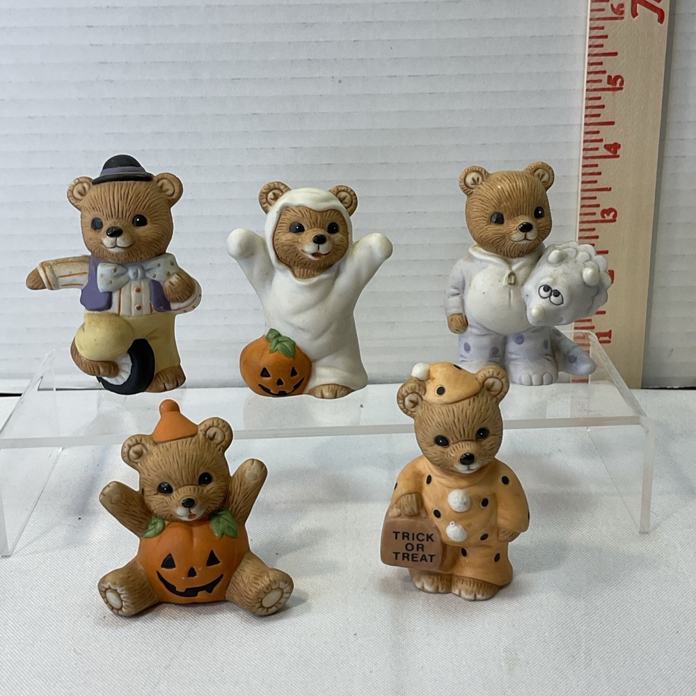Vintage‎ HOMCO Ceramic Halloween Trick Or Treating Teddy Bears 5 figurines